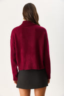 Kadın Dik Yaka Kalın Triko - Bordo