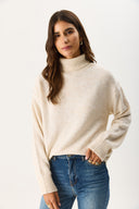 Kadın Dik Yaka Kalın Triko - Fildişi