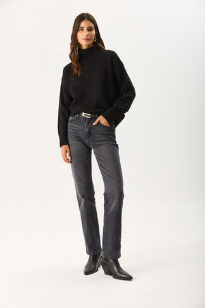 Kadın Dik Yaka Kalın Triko - Siyah