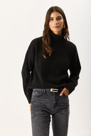 Kadın Dik Yaka Kalın Triko - Siyah