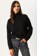 Kadın Dik Yaka Kalın Triko - Siyah