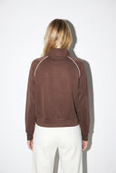 Kadın Dik Yaka Şerit Detaylı Regular Fit Önü Fermuarlı Yumuşak Dokulu Sweatshirt (CUPRO) - Kahverengi