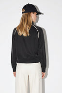 Kadın Dik Yaka Şerit Detaylı Regular Fit Önü Fermuarlı Yumuşak Dokulu Sweatshirt (CUPRO) - Siyah