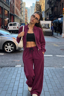 Kadın Dik Yaka Yanı Şeritli Yumuşak Dokulu Sweatshirt-Bordo