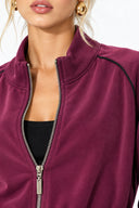 Kadın Dik Yaka Yanı Şeritli Yumuşak Dokulu Sweatshirt-Bordo