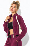 Kadın Dik Yaka Yanı Şeritli Yumuşak Dokulu Sweatshirt-Bordo