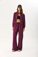 Kadın Dik Yaka Yanı Şeritli Yumuşak Dokulu Sweatshirt (CUPRO) - Bordo