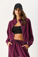 Kadın Dik Yaka Yanı Şeritli Yumuşak Dokulu Sweatshirt (CUPRO) - Bordo