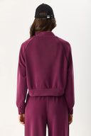Kadın Dik Yaka Yanı Şeritli Yumuşak Dokulu Sweatshirt (CUPRO) - Bordo