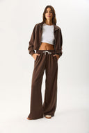 Kadın Dik Yaka Yanı Şeritli Yumuşak Dokulu Sweatshirt (CUPRO) - Kahverengi