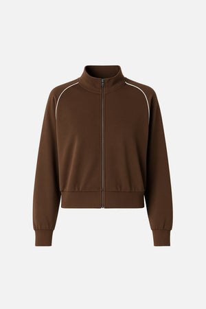 Kadın Dik Yaka Yanı Şeritli Yumuşak Dokulu Sweatshirt (CUPRO) - Kahverengi