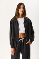 Kadın Dik Yaka Yanı Şeritli Yumuşak Dokulu Sweatshirt (CUPRO) - Siyah