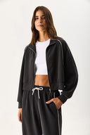 Kadın Dik Yaka Yanı Şeritli Yumuşak Dokulu Sweatshirt (CUPRO) - Siyah