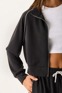 Kadın Dik Yaka Yanı Şeritli Yumuşak Dokulu Sweatshirt (CUPRO) - Siyah