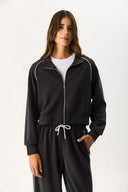 Kadın Dik Yaka Yanı Şeritli Yumuşak Dokulu Sweatshirt (CUPRO) - Siyah