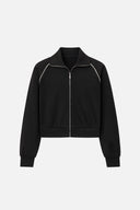 Kadın Dik Yaka Yanı Şeritli Yumuşak Dokulu Sweatshirt (CUPRO) - Siyah