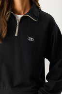 Kadın Eliza Kontrast Fermuar Detaylı Polo Yaka Sweatshirt %100 Pamuk - Siyah