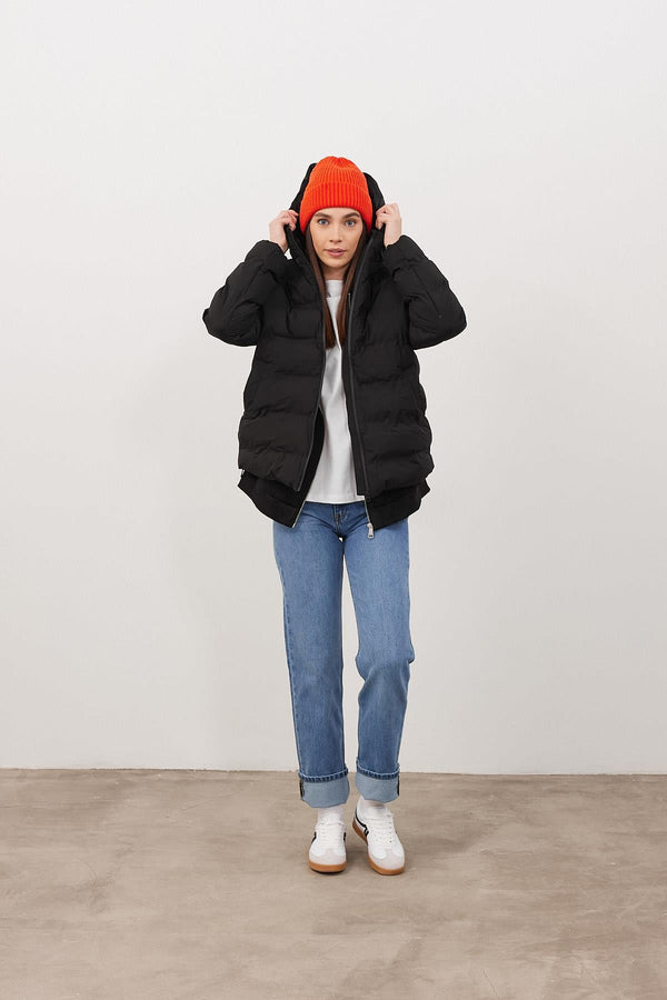 Ella Puffer Teknik Mont - SİYAH