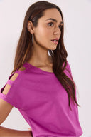 Kadın Elsa Bisiklet Yaka Omzu Detaylı Modal Tişört Lyocell (Tencel™) - Leylak