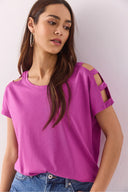 Kadın Elsa Bisiklet Yaka Omzu Detaylı Modal Tişört Lyocell (Tencel™) - Leylak