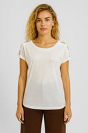 Kadın Elsa Bisiklet Yaka Omzu Detaylı Modal Tişört (TENCEL)™ - Beyaz