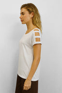 Kadın Elsa Bisiklet Yaka Omzu Detaylı Modal Tişört (TENCEL)™ - Beyaz