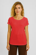 Kadın Elsa Bisiklet Yaka Omzu Detaylı Modal Tişört (TENCEL)™ - Mercan