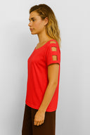 Kadın Elsa Bisiklet Yaka Omzu Detaylı Modal Tişört (TENCEL)™ - Mercan