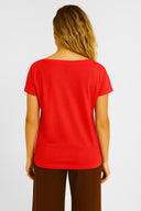 Kadın Elsa Bisiklet Yaka Omzu Detaylı Modal Tişört (TENCEL)™ - Mercan
