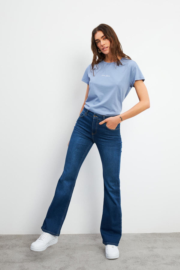 Emilie Dark Blue Bootcut Jean Pantolon - DARK BLUE