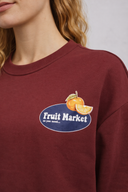 Kadın Fruit Market Baskılı Sweatshirt %100 Pamuk - Bordo