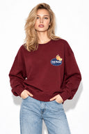 Kadın Fruit Market Baskılı Sweatshirt %100 Pamuk-Bordo