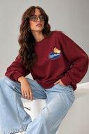 Kadın Fruit Market Baskılı Sweatshirt %100 Pamuk-Bordo