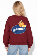 Kadın Fruit Market Baskılı Sweatshirt %100 Pamuk-Bordo