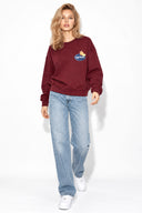 Kadın Fruit Market Baskılı Sweatshirt %100 Pamuk-Bordo