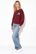 Kadın Fruit Market Baskılı Sweatshirt %100 Pamuk-Bordo