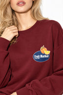 Kadın Fruit Market Baskılı Sweatshirt %100 Pamuk-Bordo