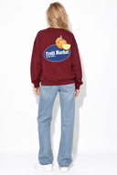 Kadın Fruit Market Baskılı Sweatshirt %100 Pamuk-Bordo