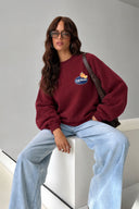Kadın Fruit Market Baskılı Sweatshirt %100 Pamuk-Bordo