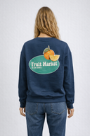 Kadın Fruit Market Baskılı Sweatshirt %100 Pamuk - Navy