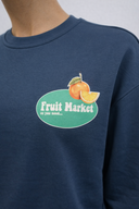 Kadın Fruit Market Baskılı Sweatshirt %100 Pamuk - Navy