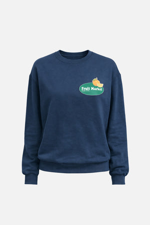 Kadın Fruit Market Baskılı Sweatshirt %100 Pamuk - Navy