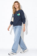 Kadın Fruit Market Baskılı Sweatshirt %100 Pamuk-Navy