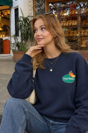 Kadın Fruit Market Baskılı Sweatshirt %100 Pamuk-Navy