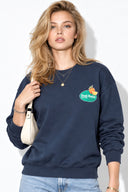 Kadın Fruit Market Baskılı Sweatshirt %100 Pamuk-Navy