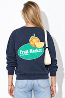 Kadın Fruit Market Baskılı Sweatshirt %100 Pamuk-Navy