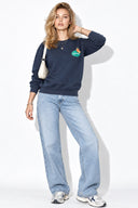 Kadın Fruit Market Baskılı Sweatshirt %100 Pamuk-Navy