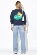 Kadın Fruit Market Baskılı Sweatshirt %100 Pamuk-Navy