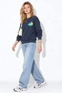 Kadın Fruit Market Baskılı Sweatshirt %100 Pamuk-Navy
