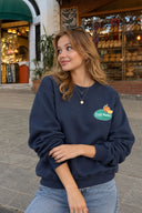 Kadın Fruit Market Baskılı Sweatshirt %100 Pamuk-Navy